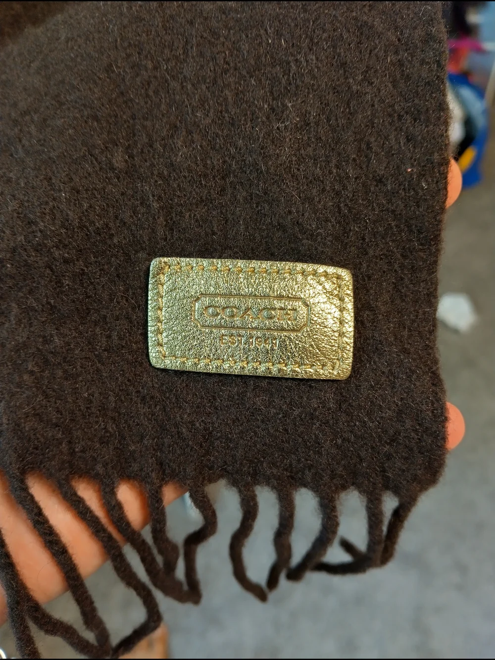 Coach Dark Brown Fringe 70% Wool/30%cashmere Blend Scarf